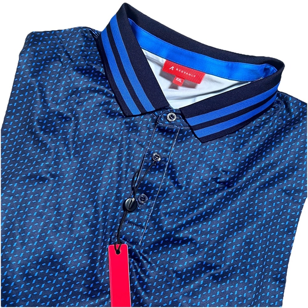 REDVANLY men's Pascal polo shirt XXL NWT Midnight Blue Striped Collar